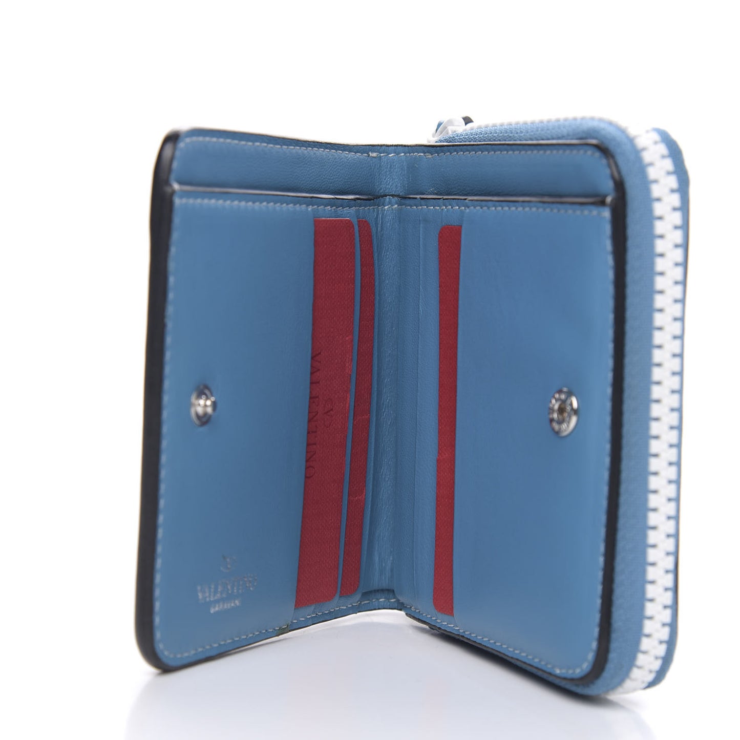 Nappa Free Rockstud Spike Compact Zip Around Wallet Cerulean