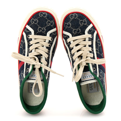 Gucci New Denim GG Monogram Web Womens 1977 Tennis Sneakers 37 Blue Tea Mystic White 2 of 11