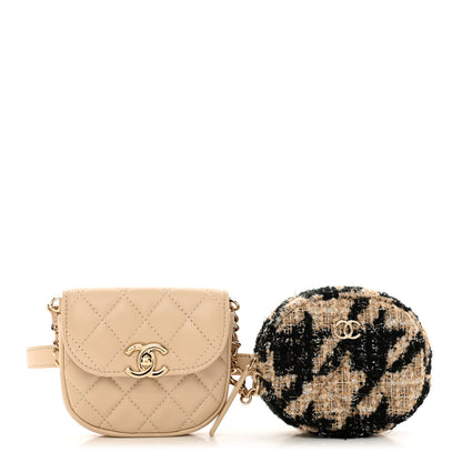 Chanel Tweed Lambskin Quilted Waist Bag With Coin Purse Beige 1 of 12