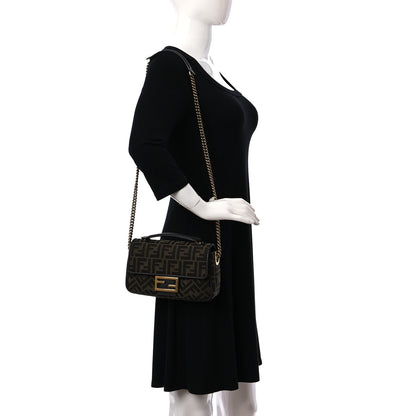 Fendi Fabric Jacquard FF 1974 Midi Chain Baguette Tobacco Moro 2 of 10