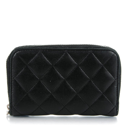 Chanel Lambskin Quilted Zip Around Coin Purse Wallet Black 1 of 9