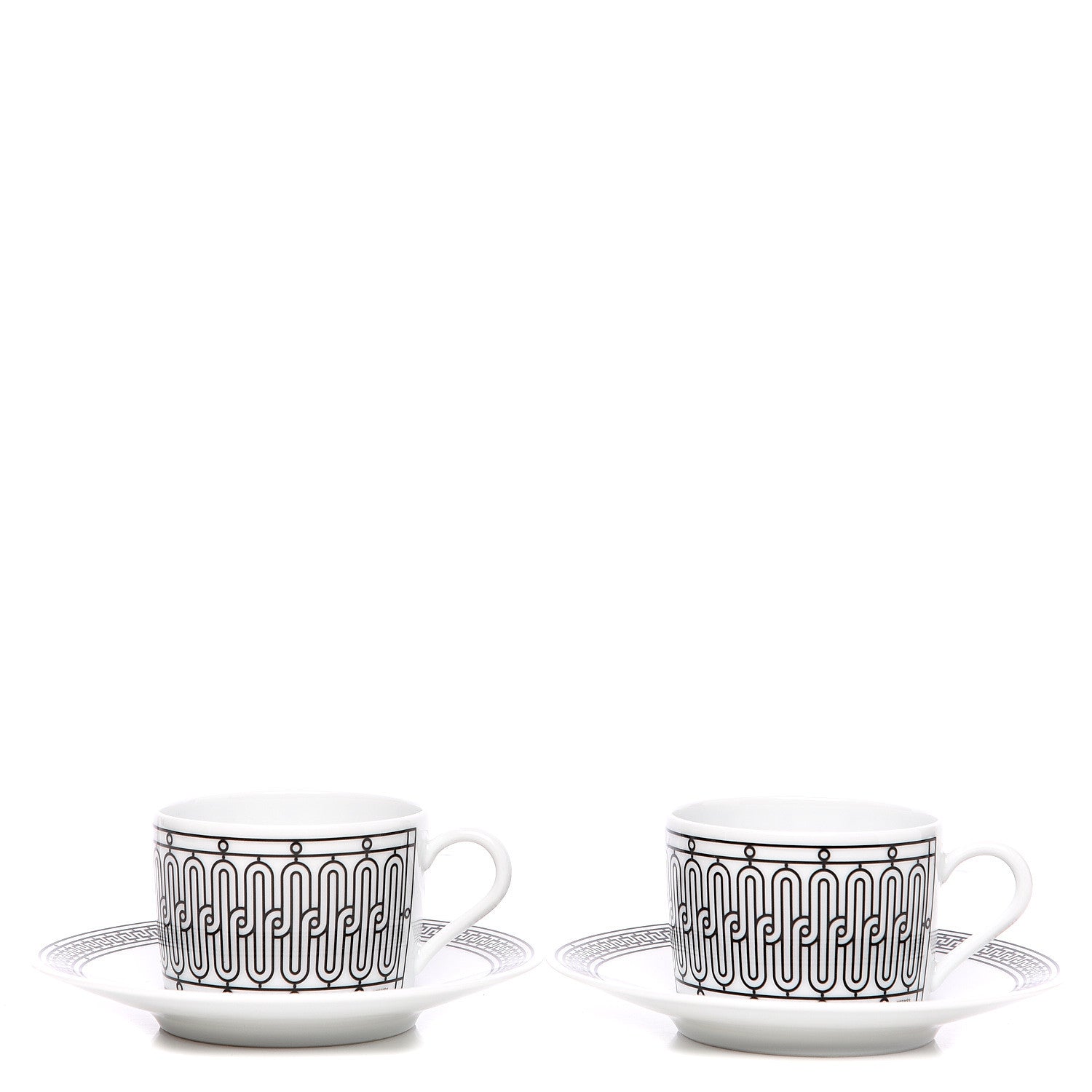 Hermes Porcelain H Deco Tea Cup And Saucer Set Of 2 1 of 5
