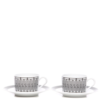 Hermes Porcelain H Deco Tea Cup And Saucer Set Of 2 1 of 5
