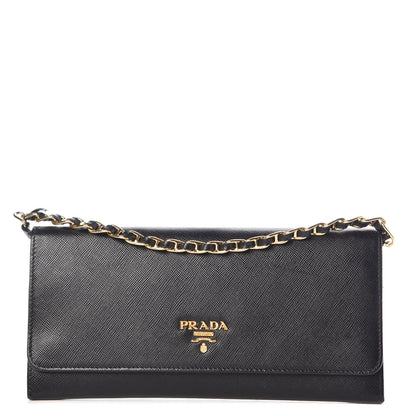 Prada Saffiano Metal Oro Chain Wallet Black 1 of 8