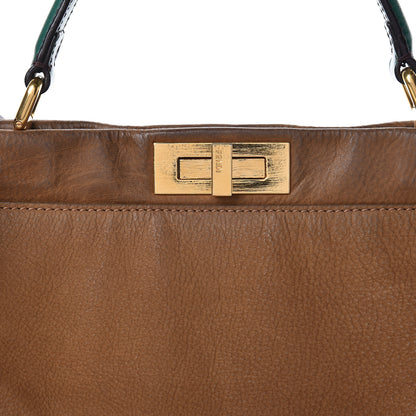 Fendi Buffalo Vitello Large Peekaboo Iconic Satchel Tobacco Verde 10 of 29