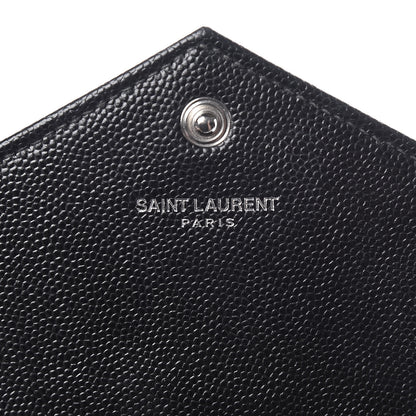 Saint Laurent Grain De Poudre Matelasse Chevron Monogram Envelope Chain Wallet Black 7 of 9