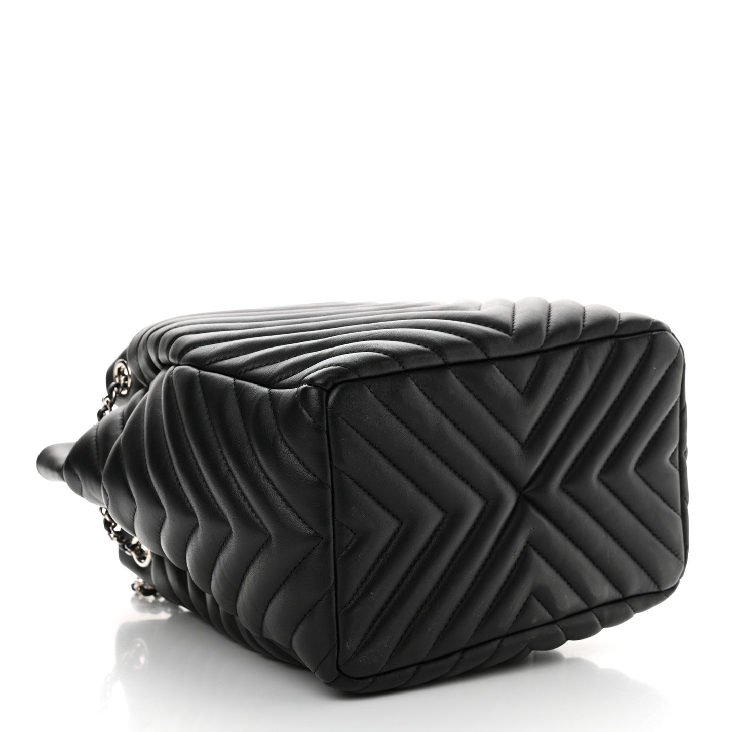 Lambskin Chevron Small Urban Spirit Drawstring Bag Black