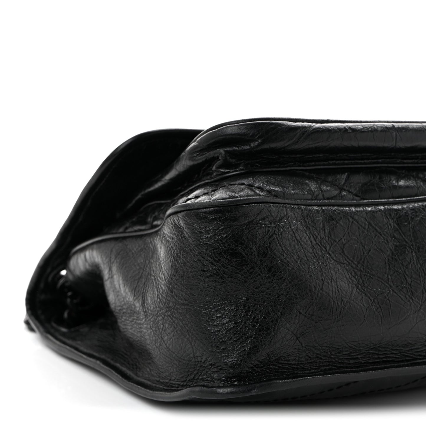 Crinkled Calfskin Matelasse Monogram Medium Niki Chain Satchel Black