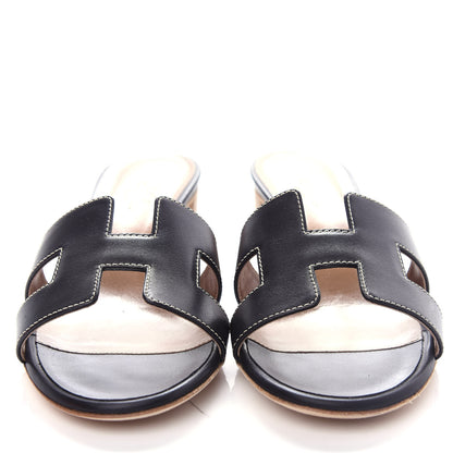 Hermes Calfskin Oasis Sandals 37 Black 5 of 12