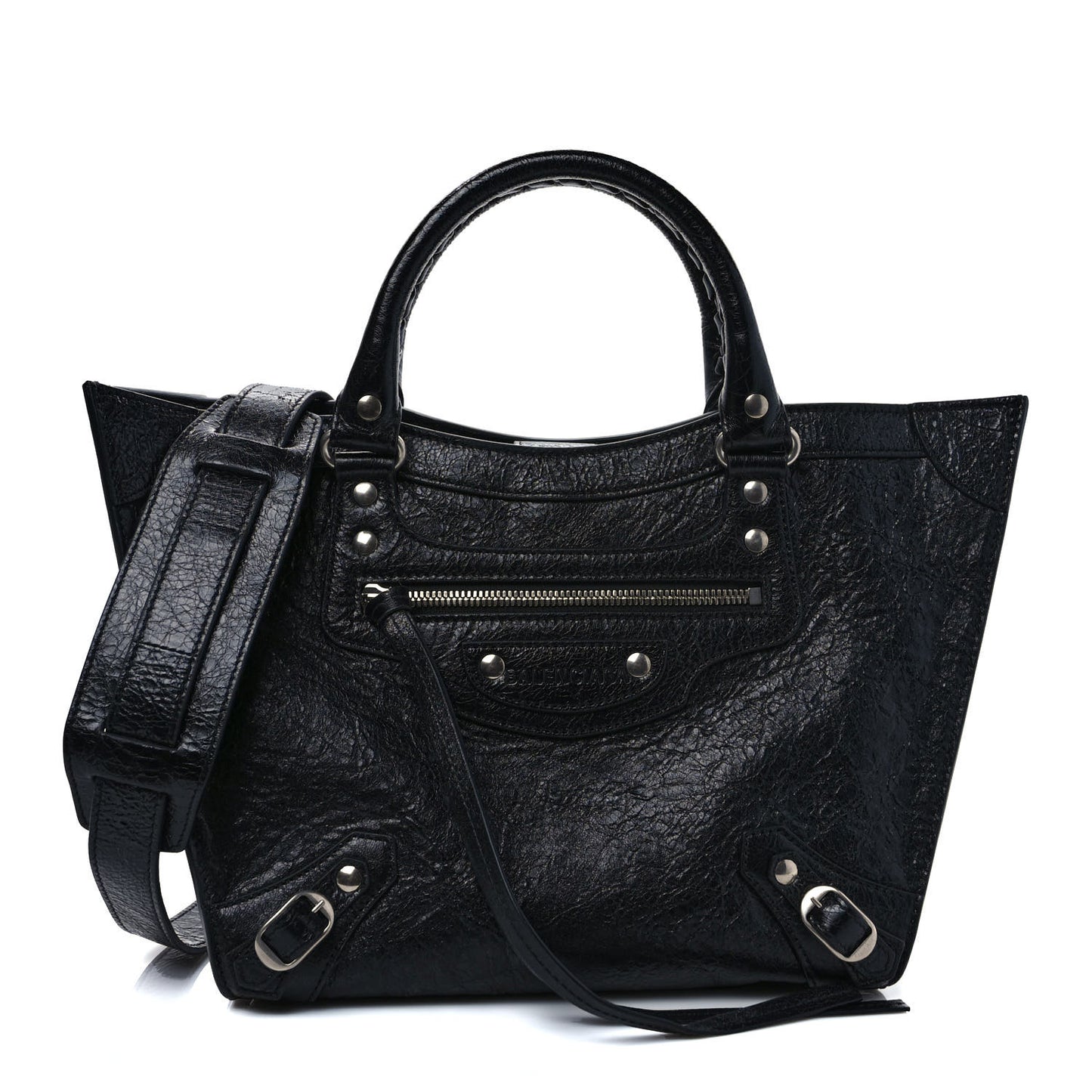 Agneau Arena Neo Classic Silver Hardware Medium Upside Down Tote Black