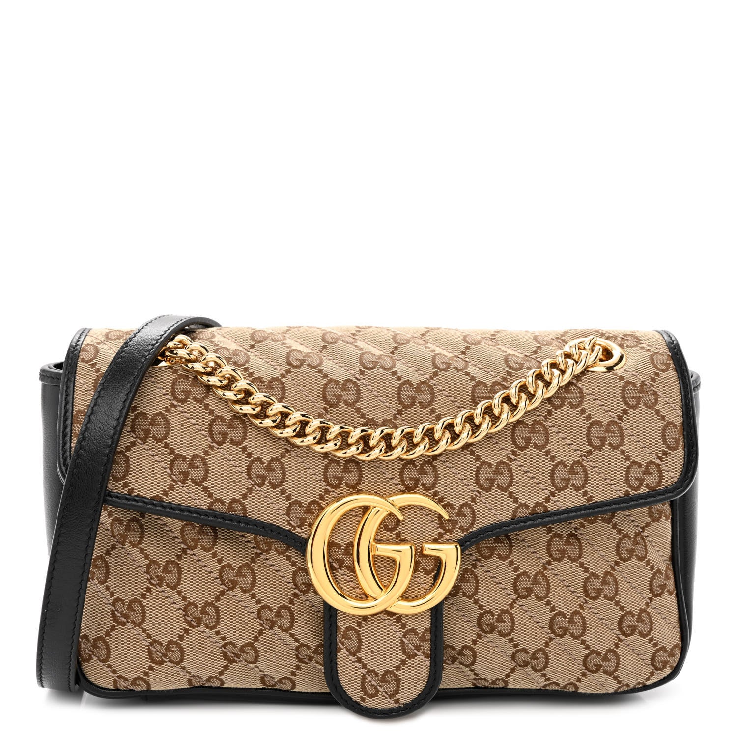 Gucci Monogram Matelasse Diagonal Small GG Marmont Shoulder Bag Beige Black 1 of 10