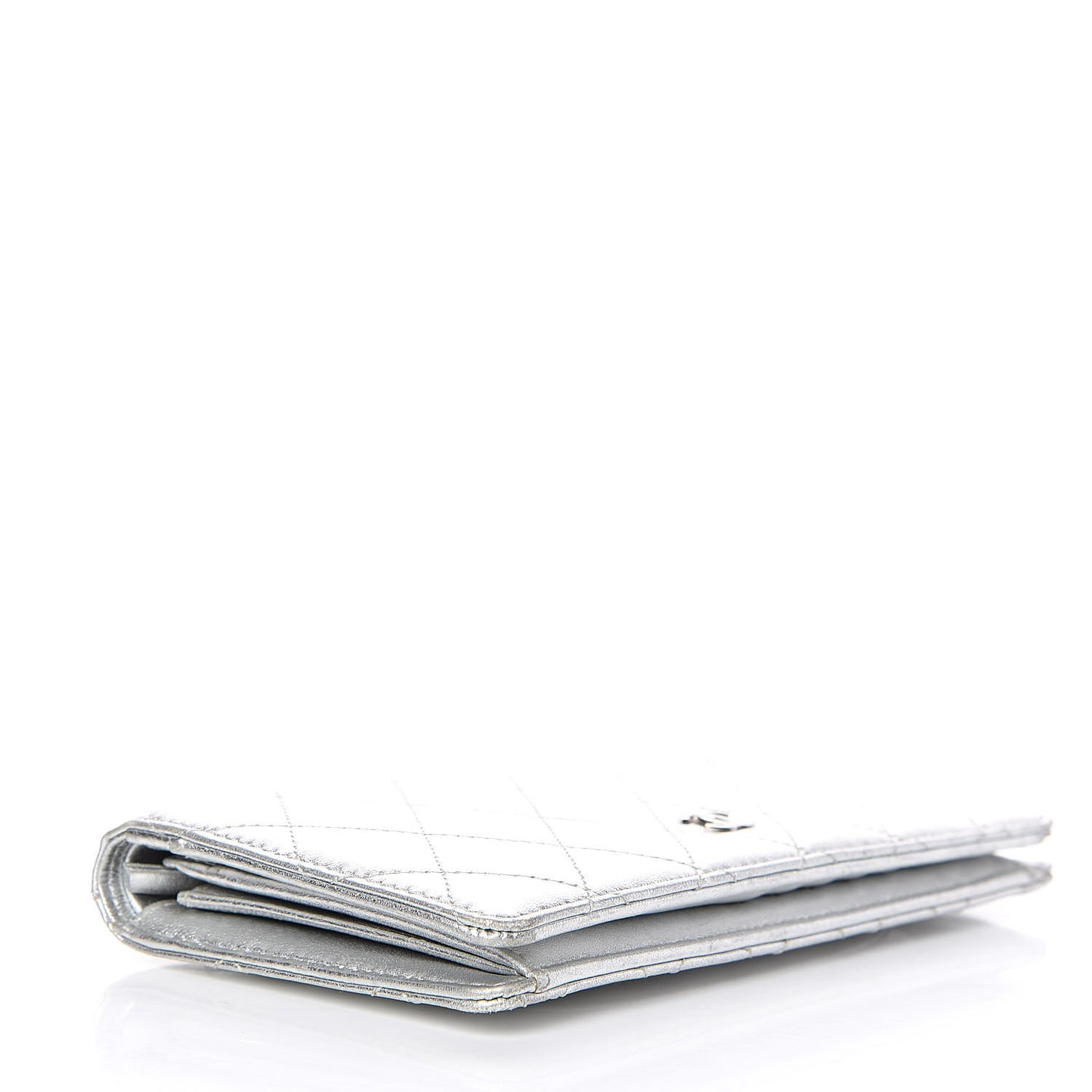 Metallic Calfskin Quilted Yen Wallet Dark Silver