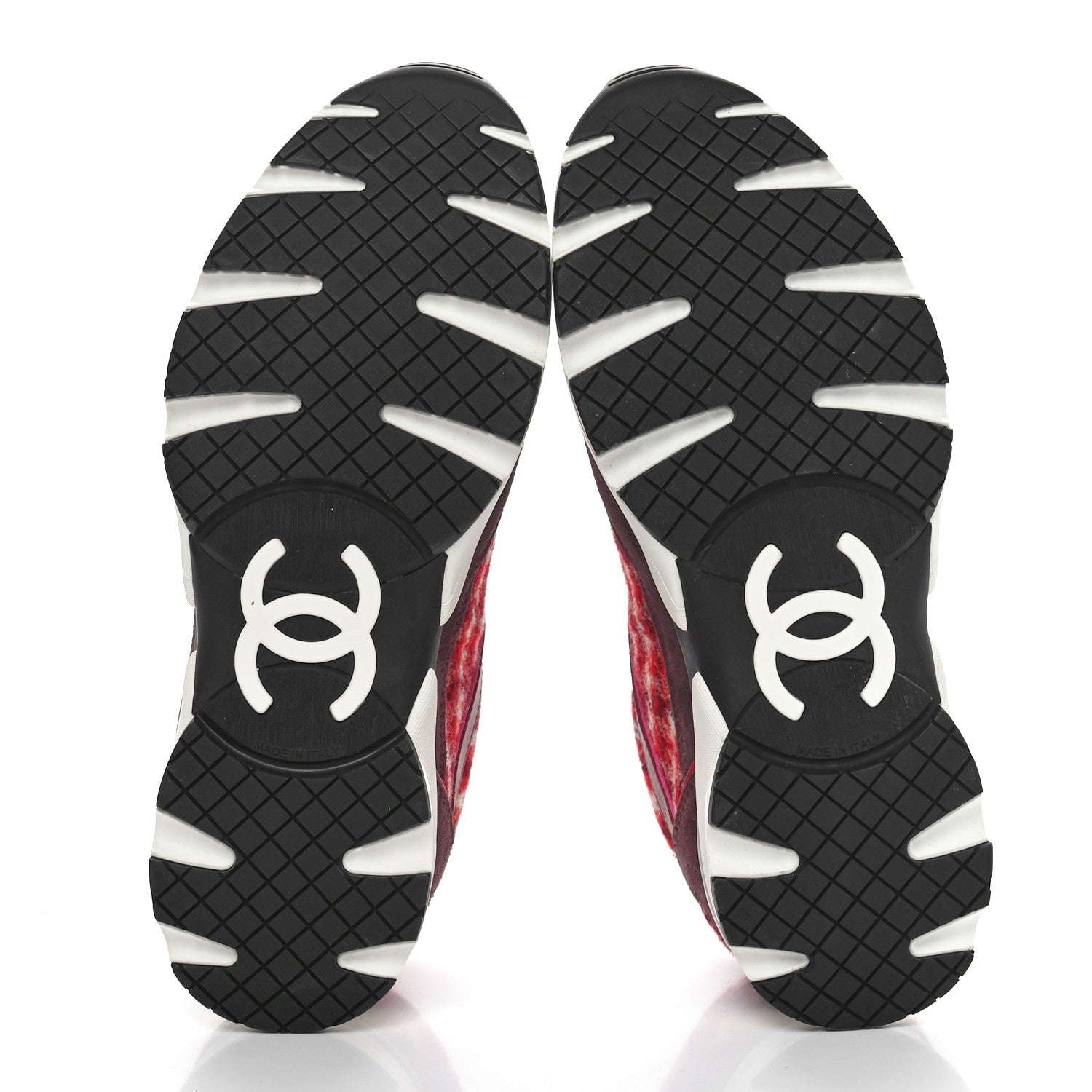 Chanel Wool Tweed Suede Calfskin Womens CC Sneakers 39 Red White Dark Brown Burgundy 6 of 9