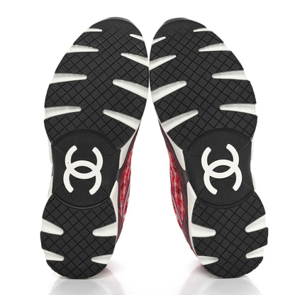 Chanel Wool Tweed Suede Calfskin Womens CC Sneakers 39 Red White Dark Brown Burgundy 6 of 9