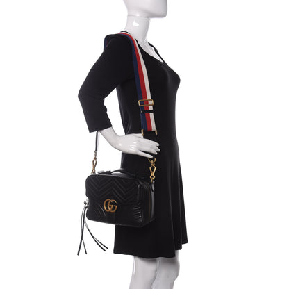 Gucci Calfskin Matelasse Sylvie Web Small GG Marmont Top Handle Shoulder Bag Black 2 of 11