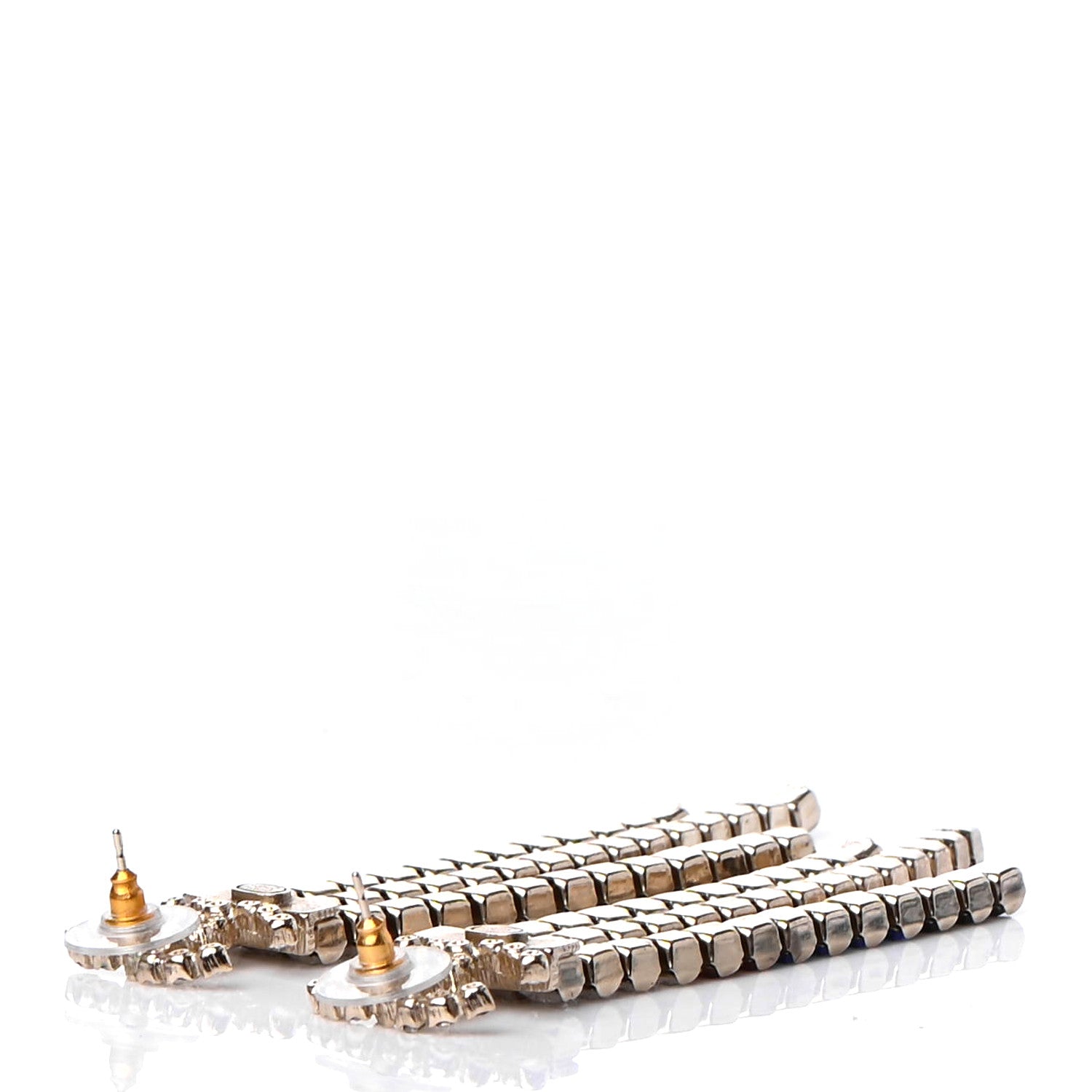 Chanel Crystal Strass CC Earrings Silver 3 of 4