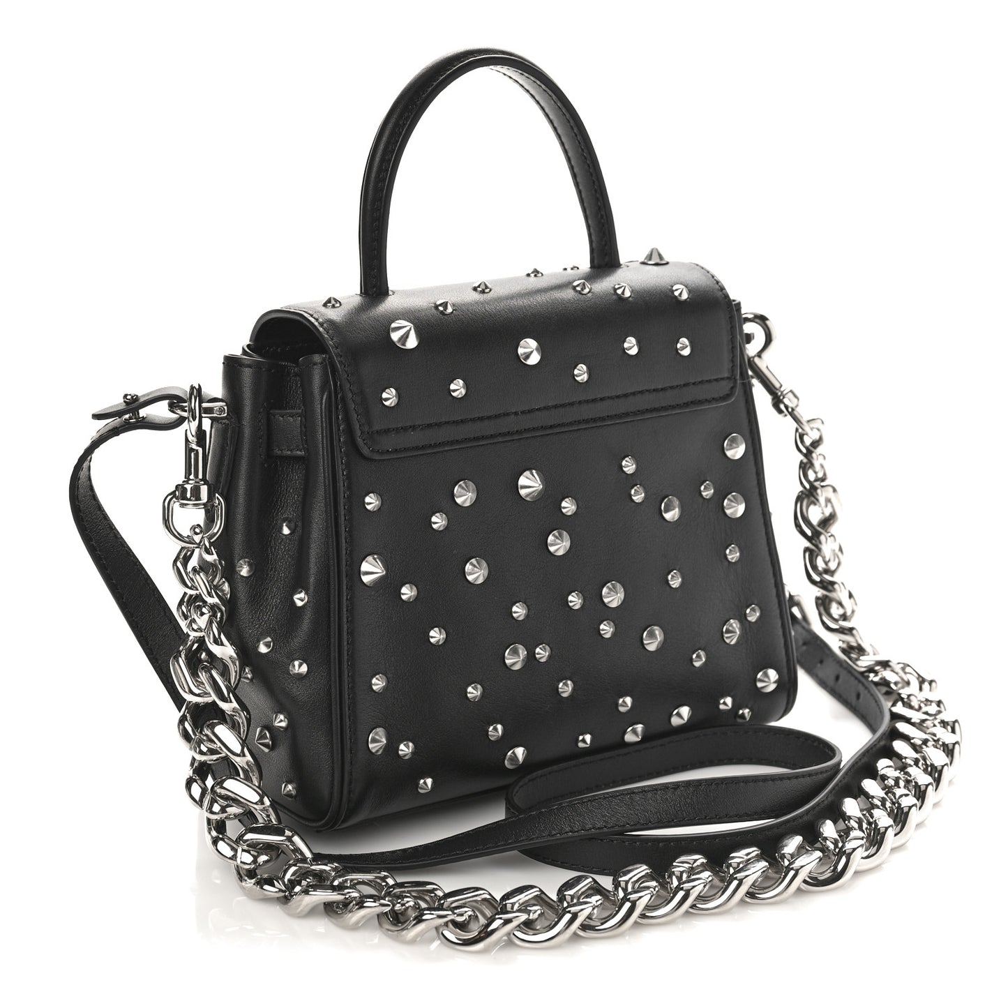 Grained Calfskin Spiked Small La Medusa Top Handle Bag Black