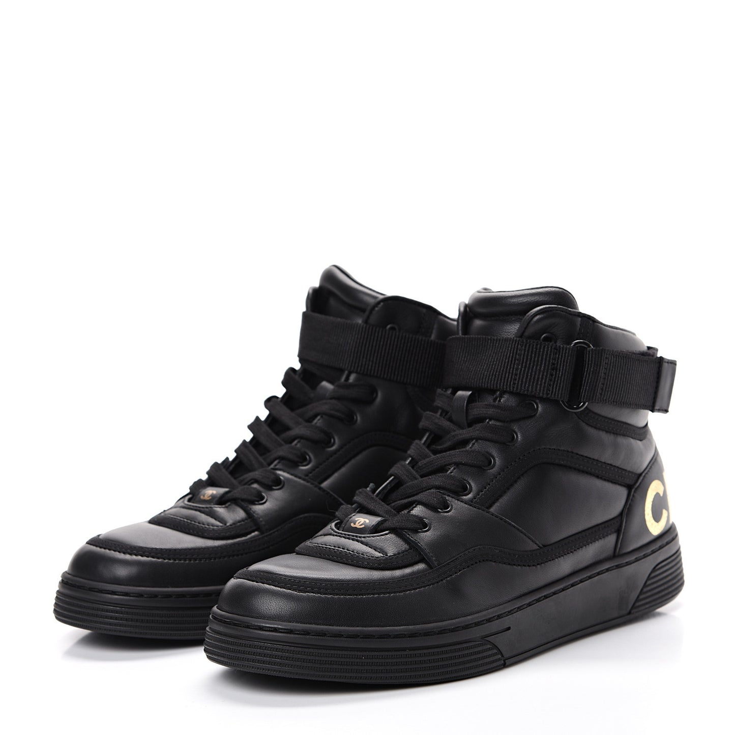 Lambskin Logo High Top Sneakers 39.5 Black