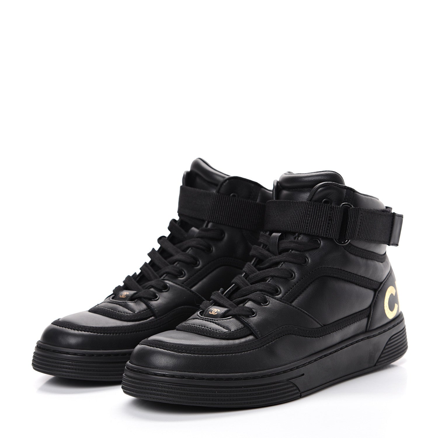 Chanel Lambskin Logo High Top Sneakers 39.5 Black 3 of 11