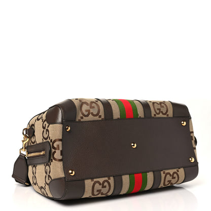 Gucci Monogram Jumbo GG Textured Dollar Calfskin Web Large Duffle Bag Camel Ebony 3 of 10