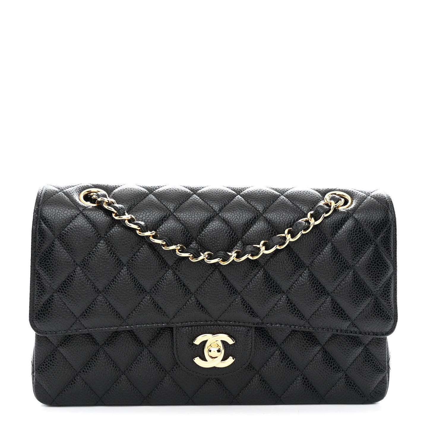 Caviar Quilted Medium Double Flap Black