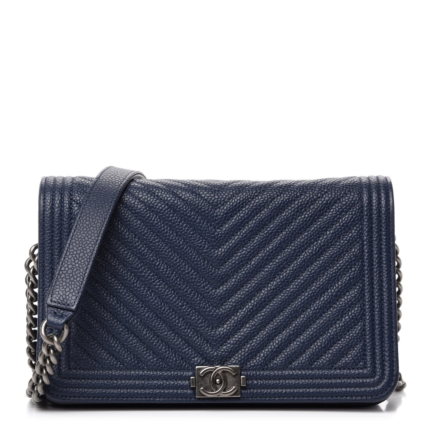 Caviar Chevron Quilted Boy Wallet On Chain WOC Blue