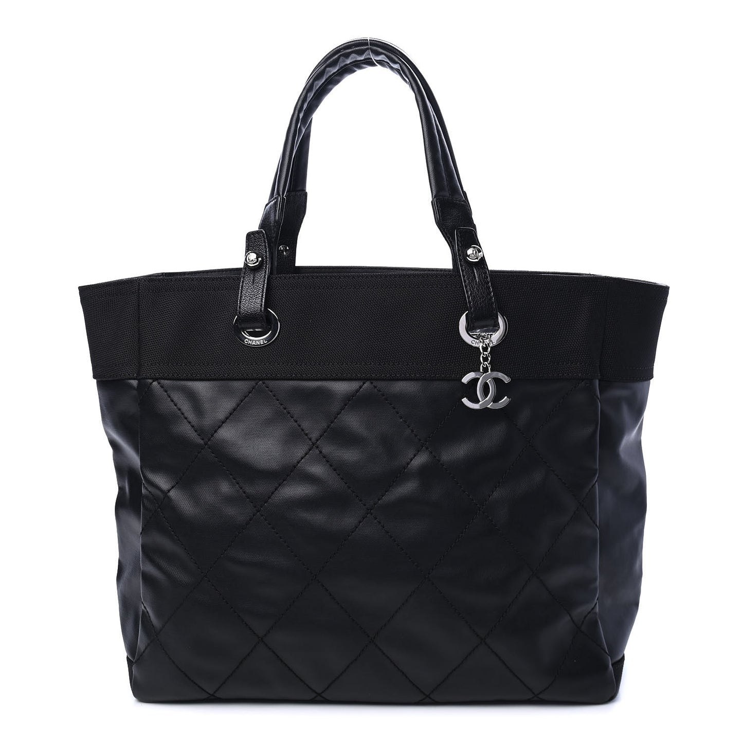 Coated Canvas Quilted Large Paris Biarritz Tote Black