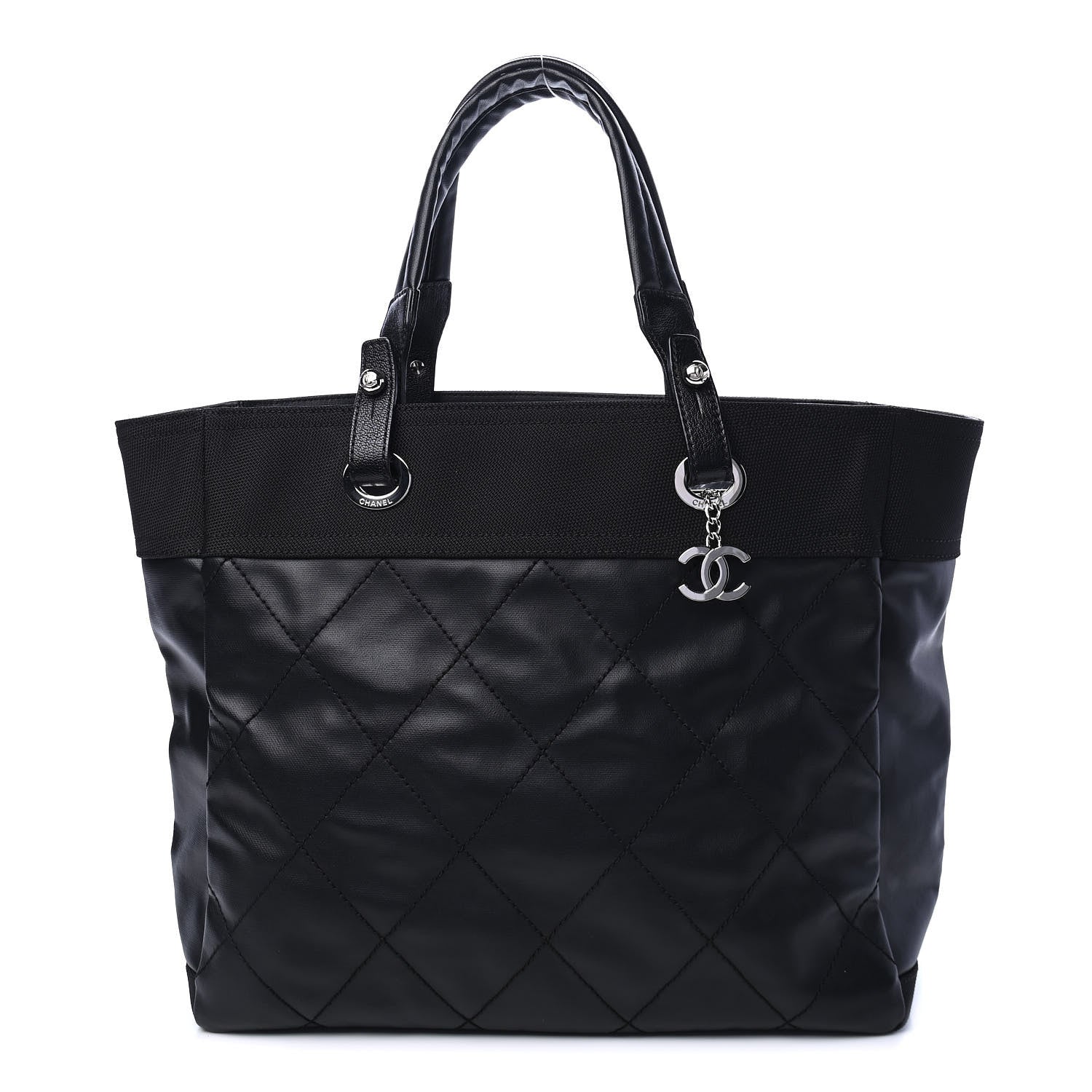 Chanel Coated Canvas Quilted Large Paris Biarritz Tote Black 1 of 8