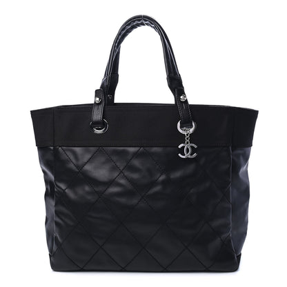 Chanel Coated Canvas Quilted Large Paris Biarritz Tote Black 1 of 8