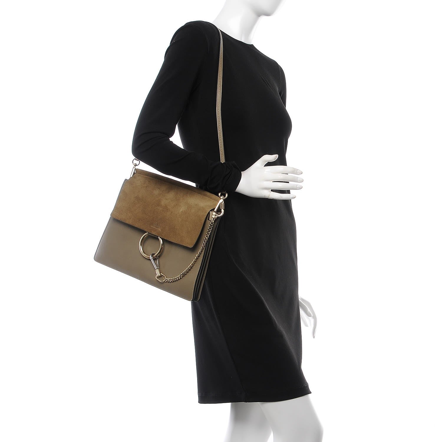 Chloe Suede Calfskin Medium Faye Shoulder Bag Dark Khaki 2 of 16