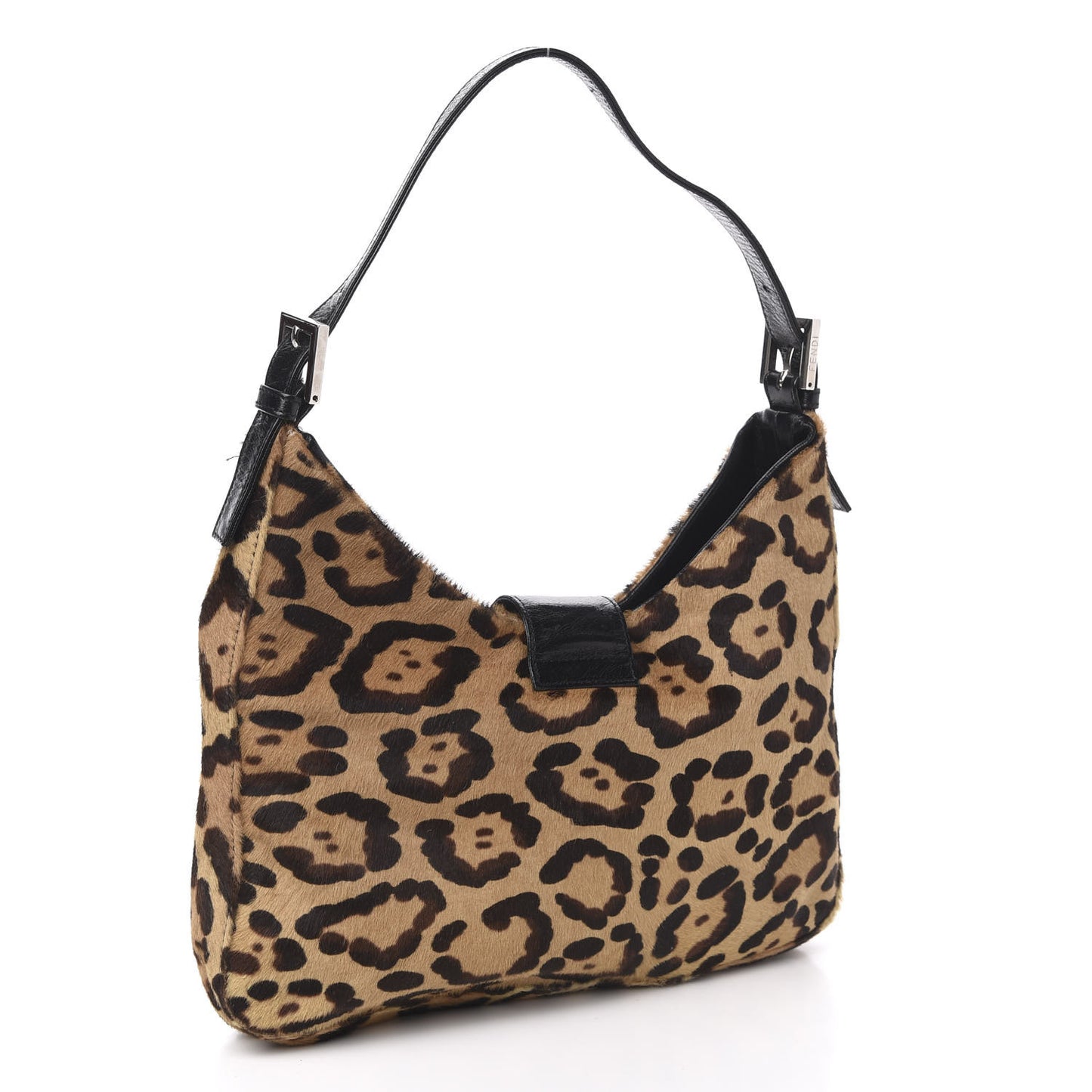 Calf Hair Leopard Print Shoulder Bag Brown Black