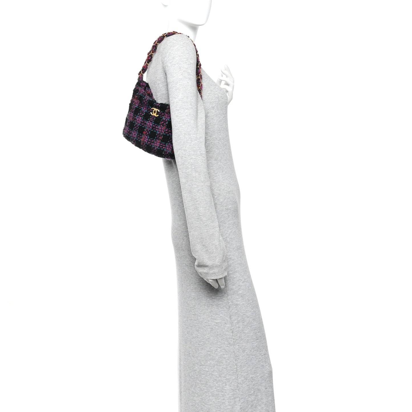 Cashmere Tweed Quilted CC Links Hobo Purple Multicolor