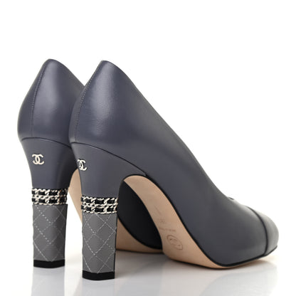 Chanel Lambskin Cap Toe CC Pumps 38 Dark Grey 4 of 8