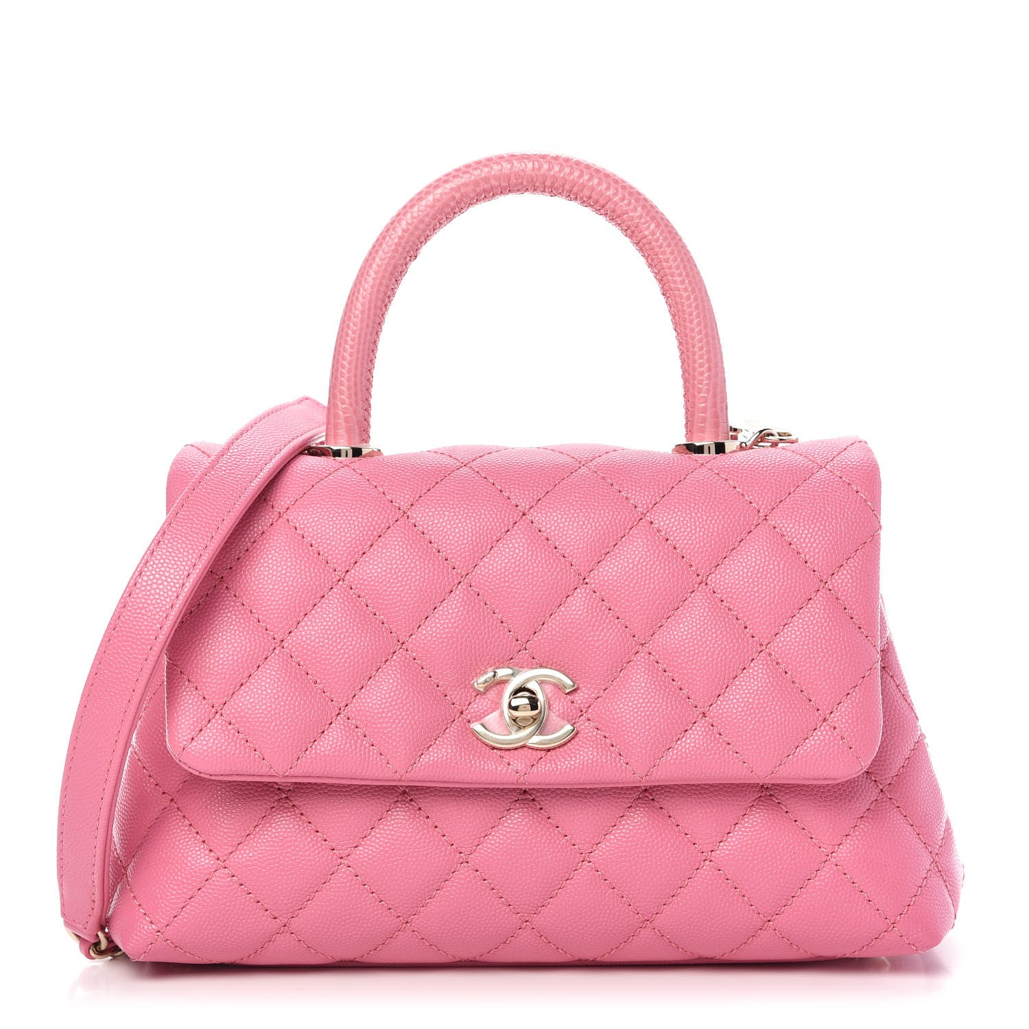 Chanel Caviar Lizard Embossed Quilted Mini Coco Handle Flap Pink 1 of 9