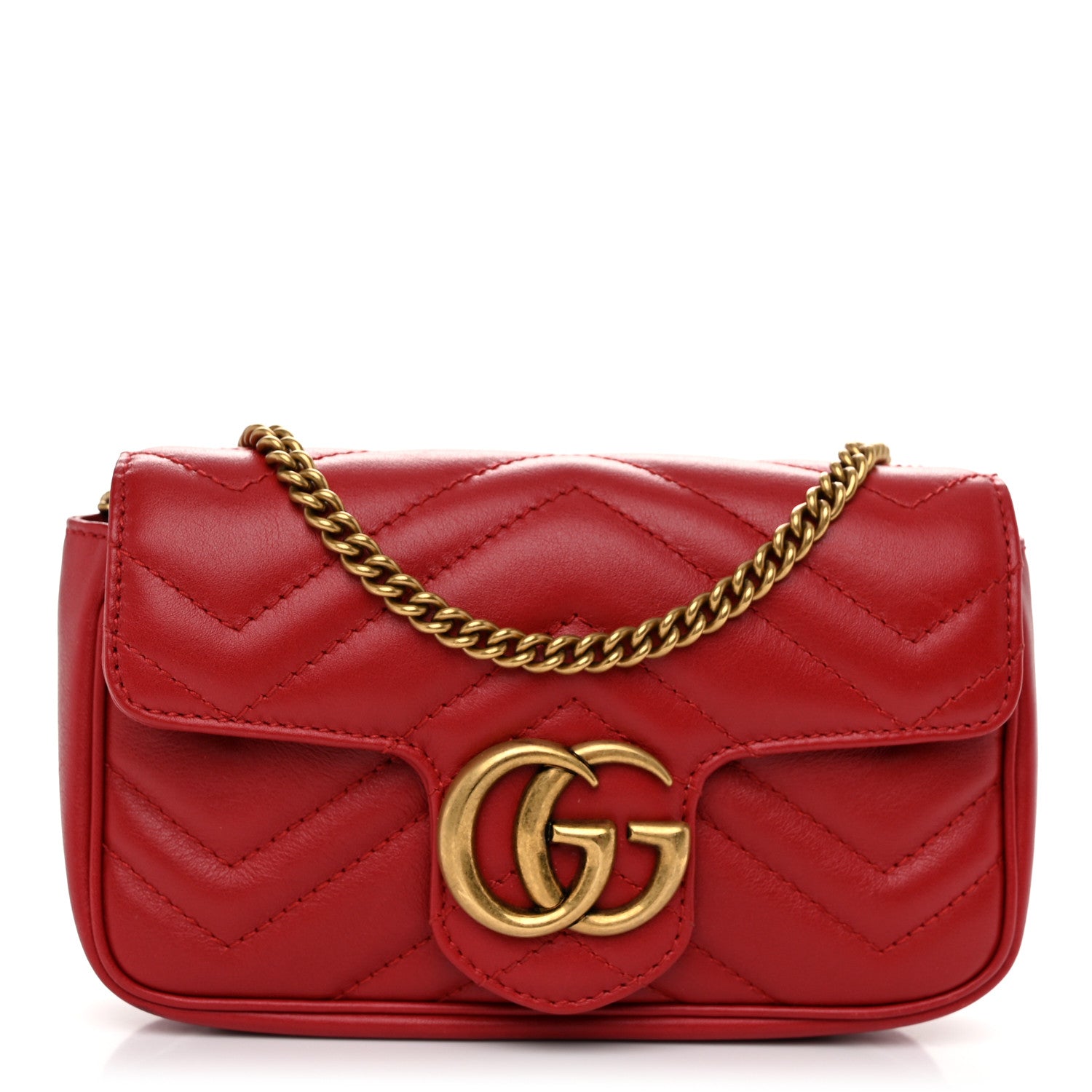 Gucci Calfskin Matelasse Super Mini GG Marmont Shoulder Bag Hibiscus Red 1 of 10