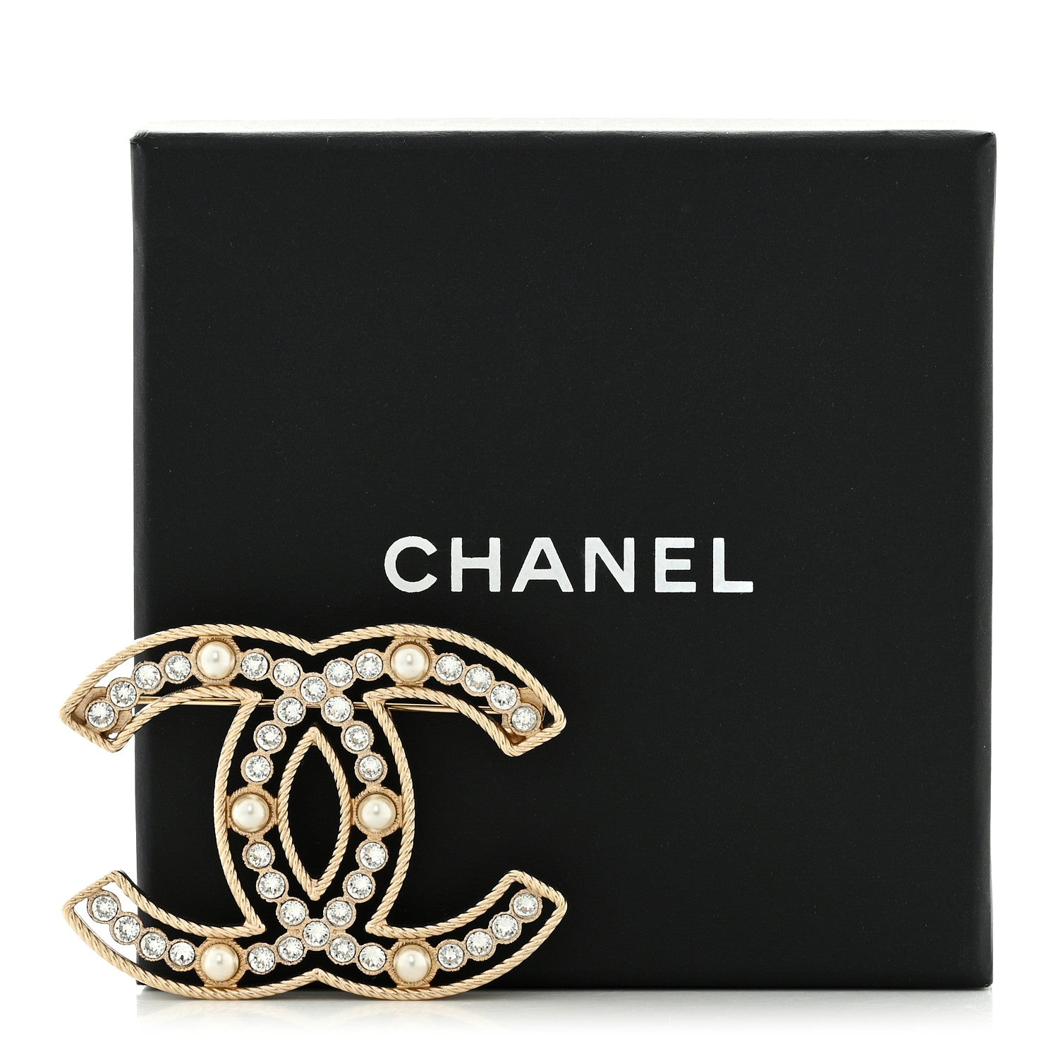 Chanel Pearl Crystal Sparkling Pearls CC Brooch Gold 4 of 4