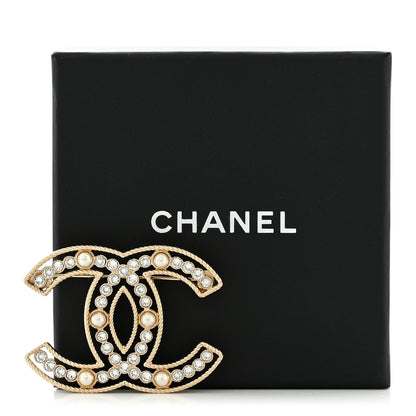 Chanel Pearl Crystal Sparkling Pearls CC Brooch Gold 4 of 4
