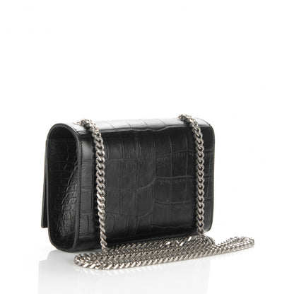 Saint Laurent Calfskin Crocodile Embossed Small Classic Monogram Tassel Satchel Black 3 of 6