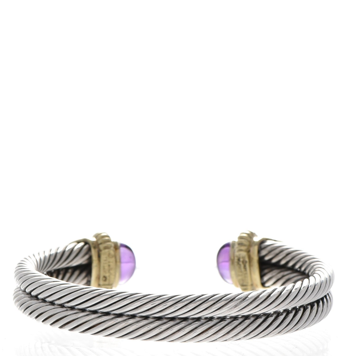 David Yurman Sterling Silver 14K Yellow Gold Amethyst Green Onyx Double Cuff 3 of 5