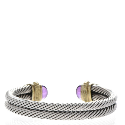 David Yurman Sterling Silver 14K Yellow Gold Amethyst Green Onyx Double Cuff 3 of 5
