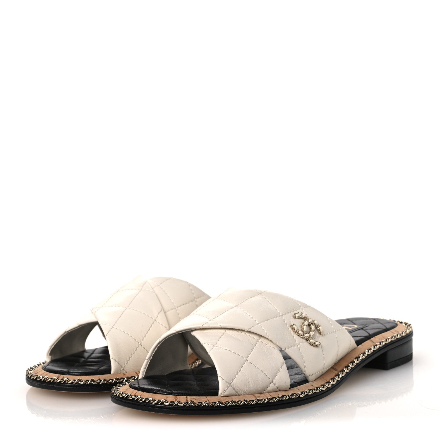 Chanel Lambskin Quilted Chain CC Sandals 37.5 White 6 of 10