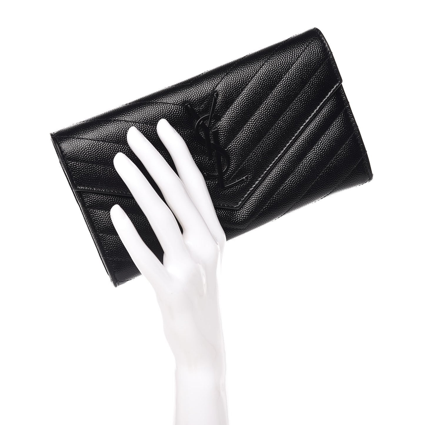 Grain De Poudre Matelasse Chevron Monogram Flap Wallet Black