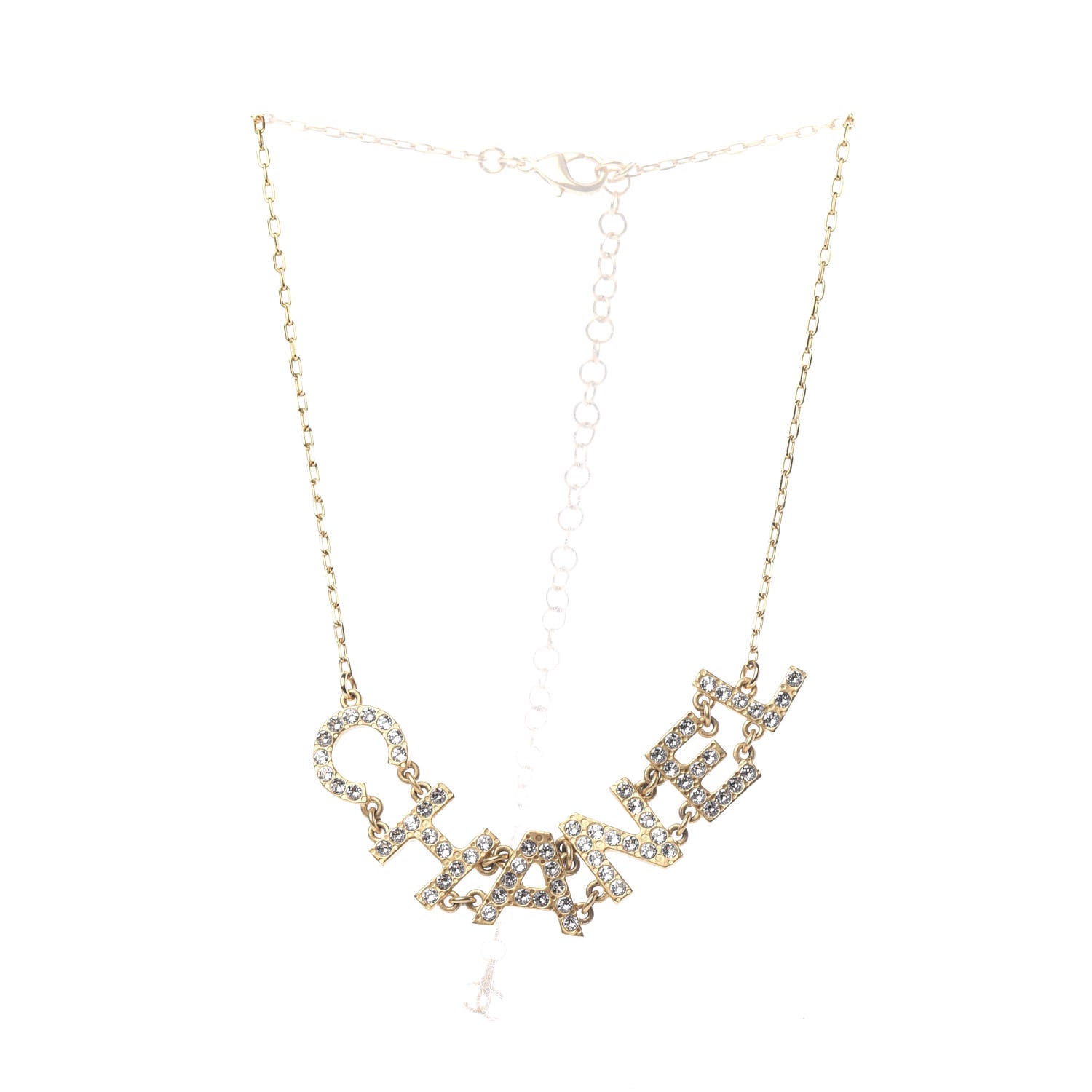 Chanel Metal Crystal 90's Icon Logo Necklace Gold 2 of 4