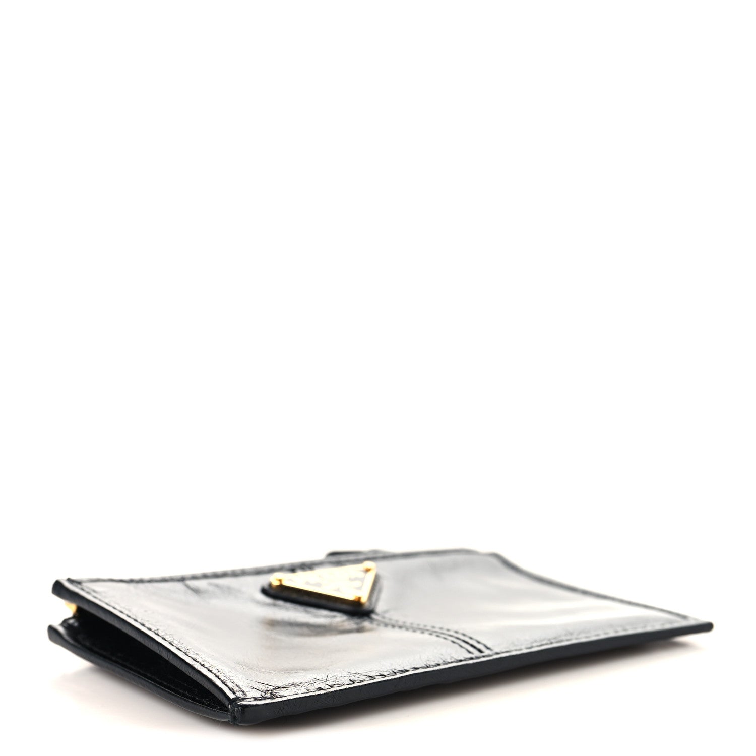 Prada Glossy Calfskin Triangle Zip Card Holder Black 4 of 7