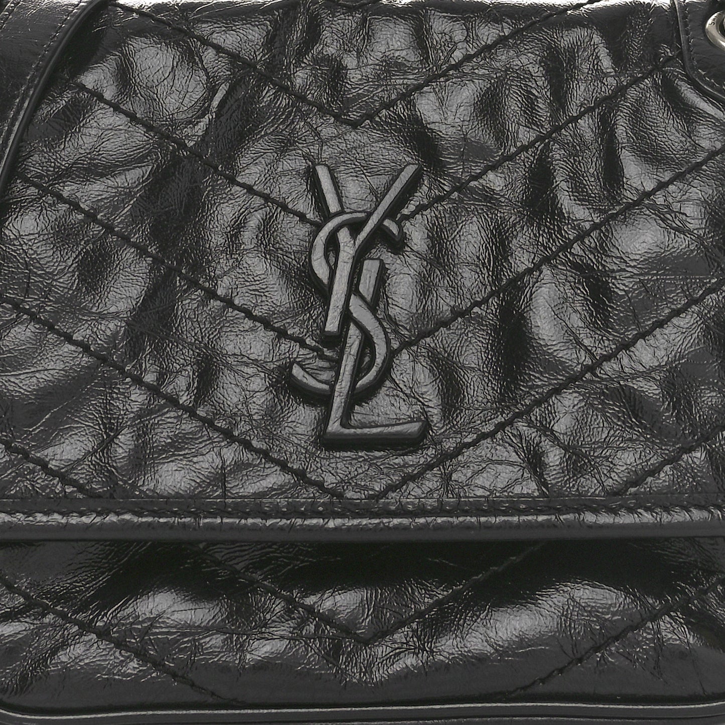 Crinkled Calfskin Matelasse Monogram Baby Niki Chain Satchel Black