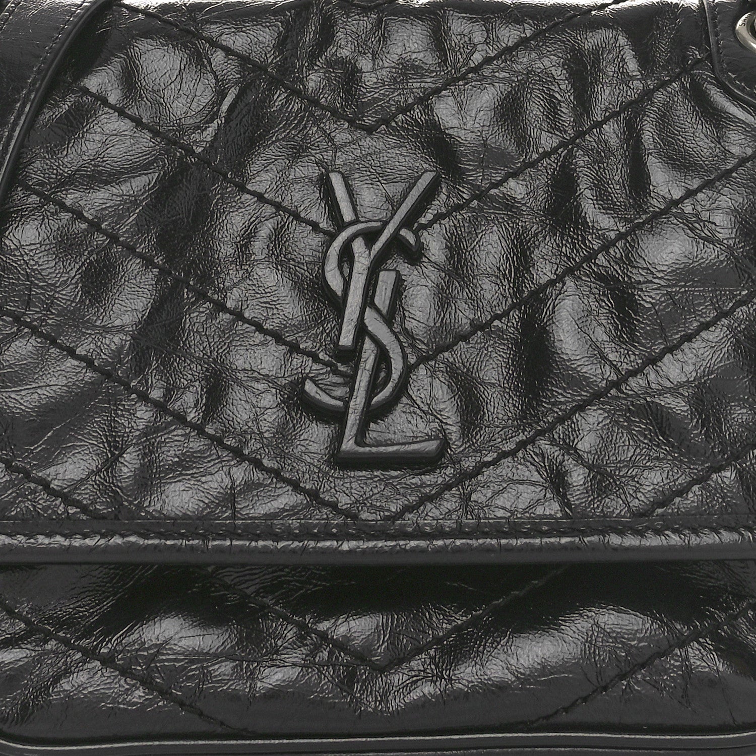 Saint Laurent Crinkled Calfskin Matelasse Monogram Baby Niki Chain Satchel Black 8 of 10