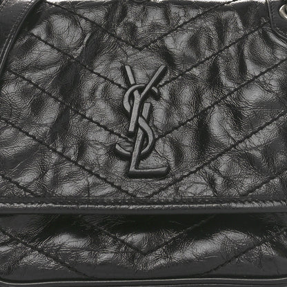 Saint Laurent Crinkled Calfskin Matelasse Monogram Baby Niki Chain Satchel Black 8 of 10