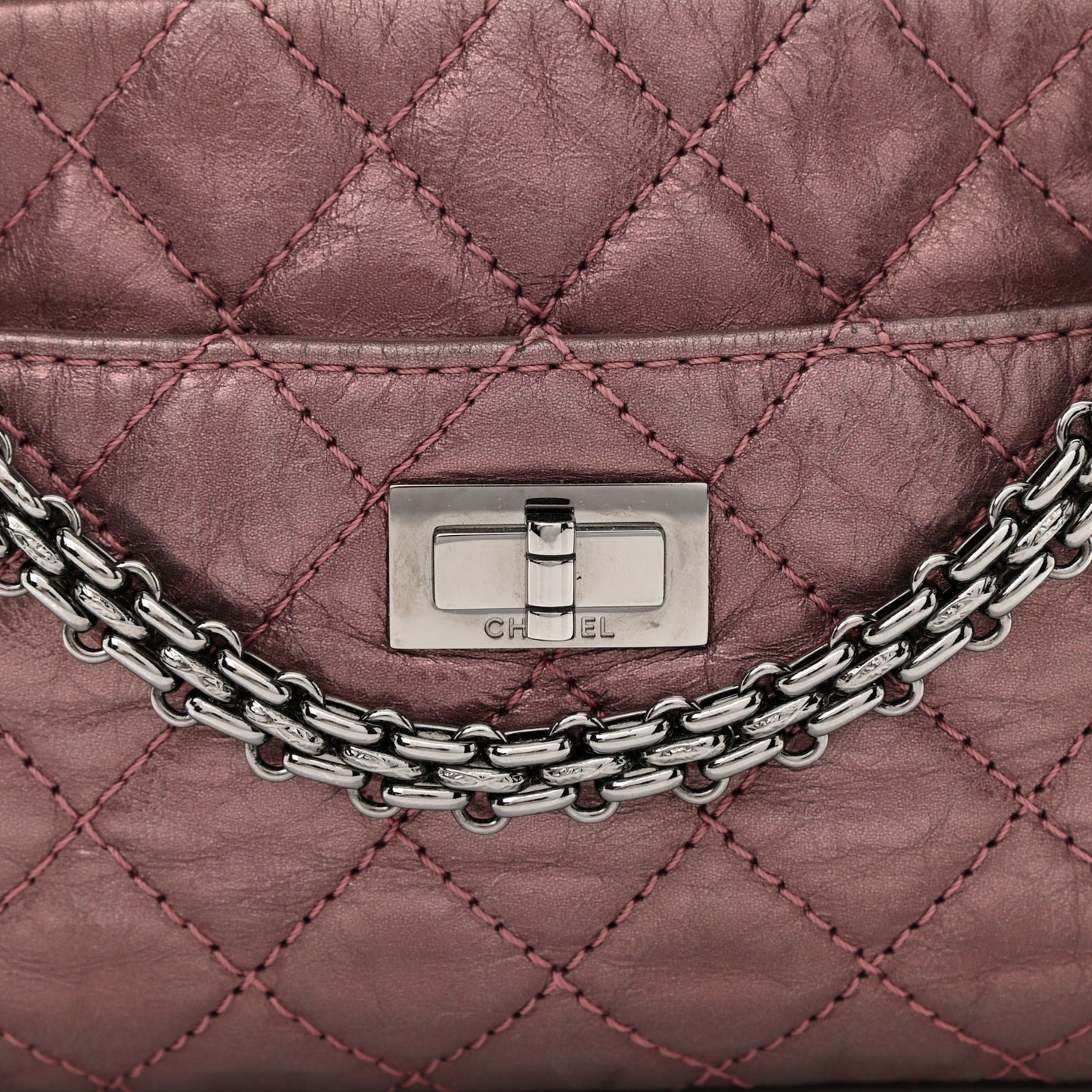 Metallic Aged Calfskin Quilted Small Reissue Camera Case Rose Fonce