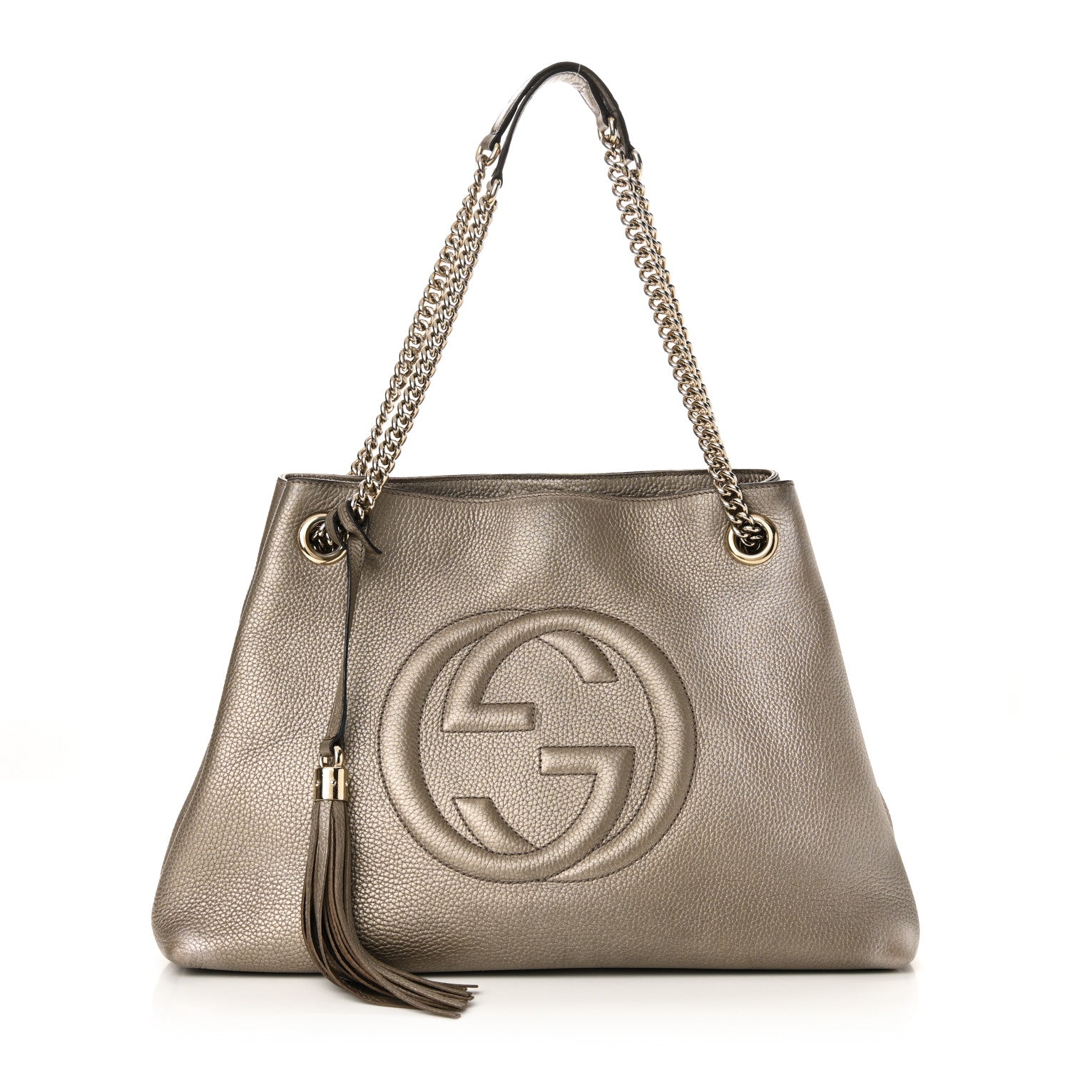 Gucci Metallic Pebbled Calfskin Medium Soho Chain Shoulder Bag Sasso 1 of 10