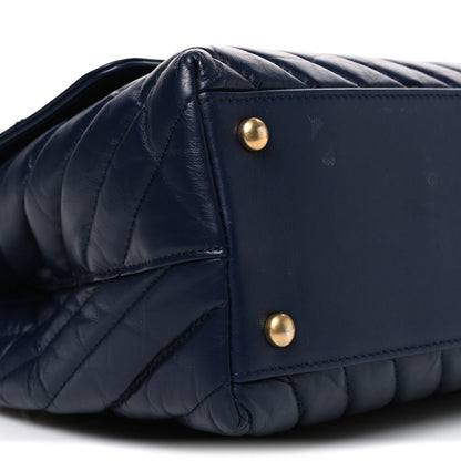 Chanel Aged Calfskin Elaphe Chevron Quilted Small Coco Handle Flap Navy 9 of 11